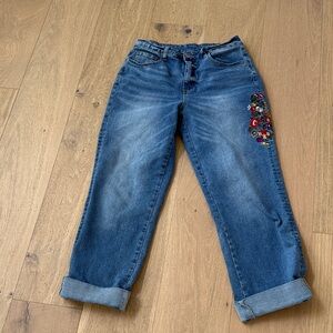 Floral Embroidered Boyfriend Jeans